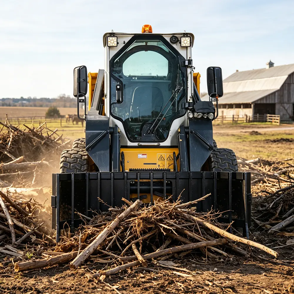 LANDY 71in Width Heavy-Duty Skid Steer Push Rake - 15in Depth Land Leveling Attachment with Side Wings, Universal Quick Attach for Debris Clearing, Land Clearing, Fence Lines Productivity Boost