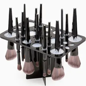Makeup Brushes Drying Rack, Brushes Dryer, Collapsible 28 Slot Acrylic Brush Holder Stand Tree Tray Support Display for Makeup Artist Acrylic Nail Brushes Paintbrushes Makeup Lovers, Black Dish Rack