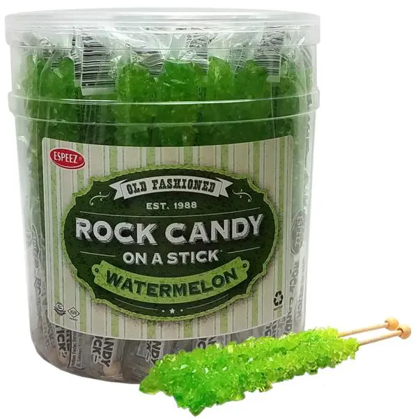 Espeez Watermelon Light Green Rock Candy On a Stick Jar 36 ct 6.5 "