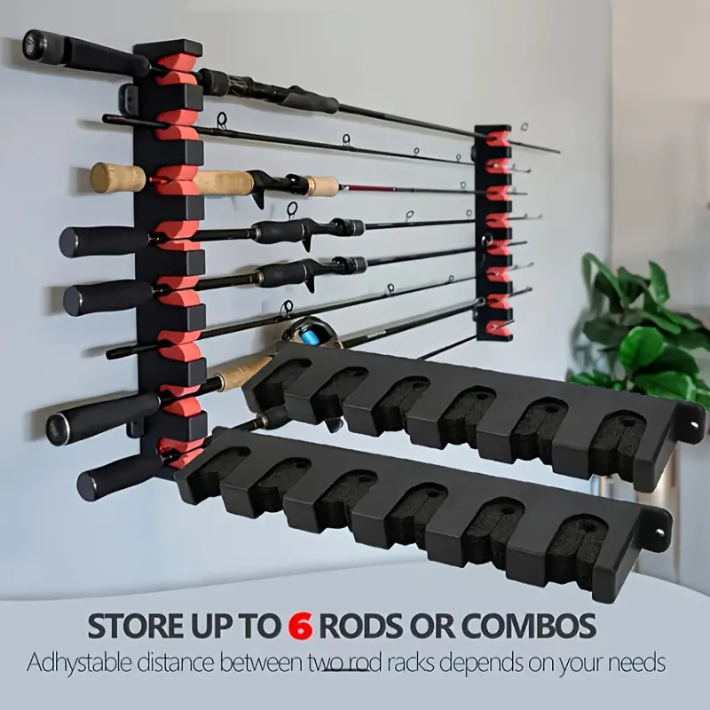 2pcs/set Fishing Rod Storage Display Rack, Horizontal Wall Mounted Fishing Rod Bracket, Can Store 6 Fishing Rods, Luya Rod Fishing Rod Display Rack, Fishing Rod Bracket Wall Mounted, Fishing Equipment, Fishing Pole Rack, Rod Holders Storage