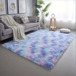 Style Blue Tie-Dye Rainbow Carpet, Plush Bedroom Rug, Colorful Cute Mat, Suitable for Living Room, Bedroom, Game Room, Home Decor
