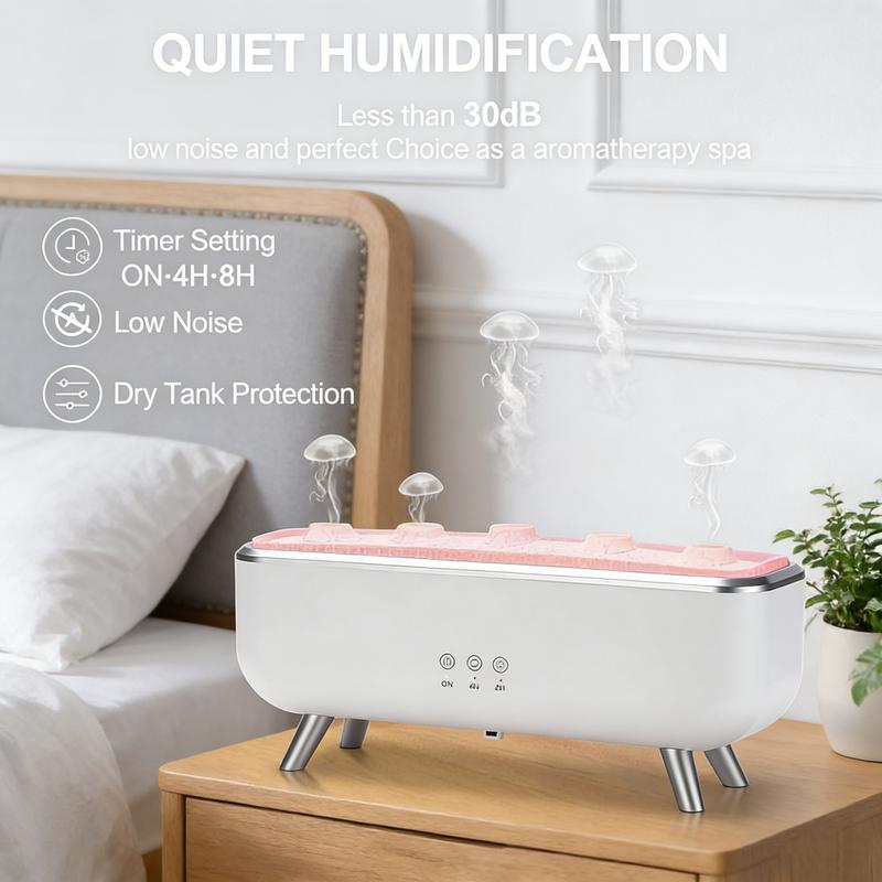 Dynamic Jellyfish Aroma Diffuser 300ml Humidifier for Bedroom Waterless Auto-Off with Timer Remote Control 7-Color Mood Lighting 4-Hour 8-Hour Dual Timers 5 Nozzles for 360° Mist Diffusion Home Bedroom Gift
