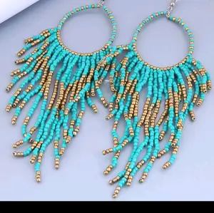 Teal boho seed bead earrings