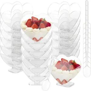 100 PCS Transparent Plastic Mini Dessert Cups, 2oz/5oz Heart-Shaped Parfait Cups Essential for Weddings, Christmas Parties, Birthday Celebrations & Holidays Perfect for Pudding, Fruit, Mousse, Ice Cream & Appetizer Bowls (50 Cups + 50 Spoons)