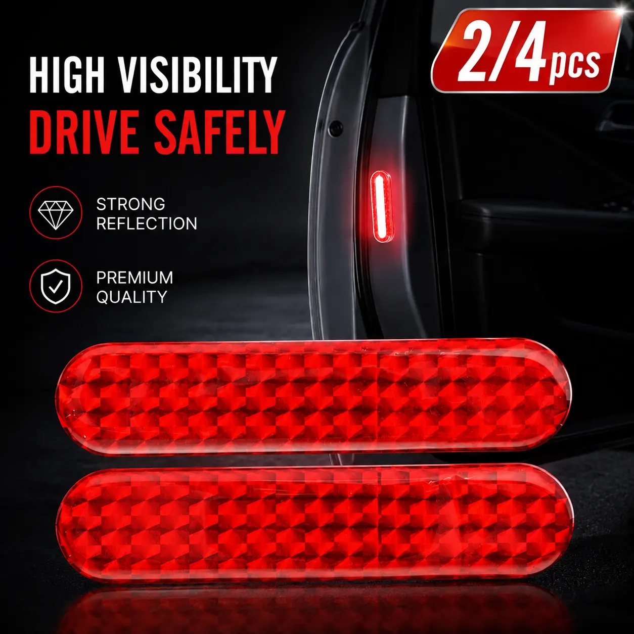 2/4PCS High Reflective Car Door Decals Anti-Collision Warning Stickers Waterproof Safety Strip for All Car Models Exterior