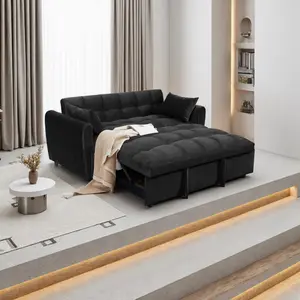 Modern Velvet Double Sofa Bed 65-inch 3-in-1 Foldable Convertible Couch with Adjustable Backrest & Cushions for Living Room Bedroom Apartment