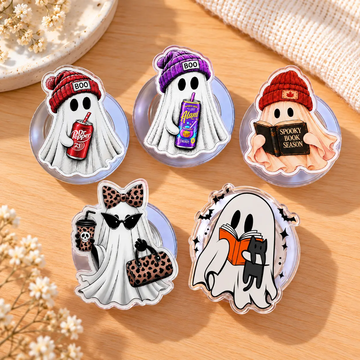 Halloween Ghost Phone Grip, Spooky Ghost Phone Holder Stand, Acrylic Phone Grip, Kawaii Fall Phone Accessory, Boo Ghost Gift for Halloween Lovers