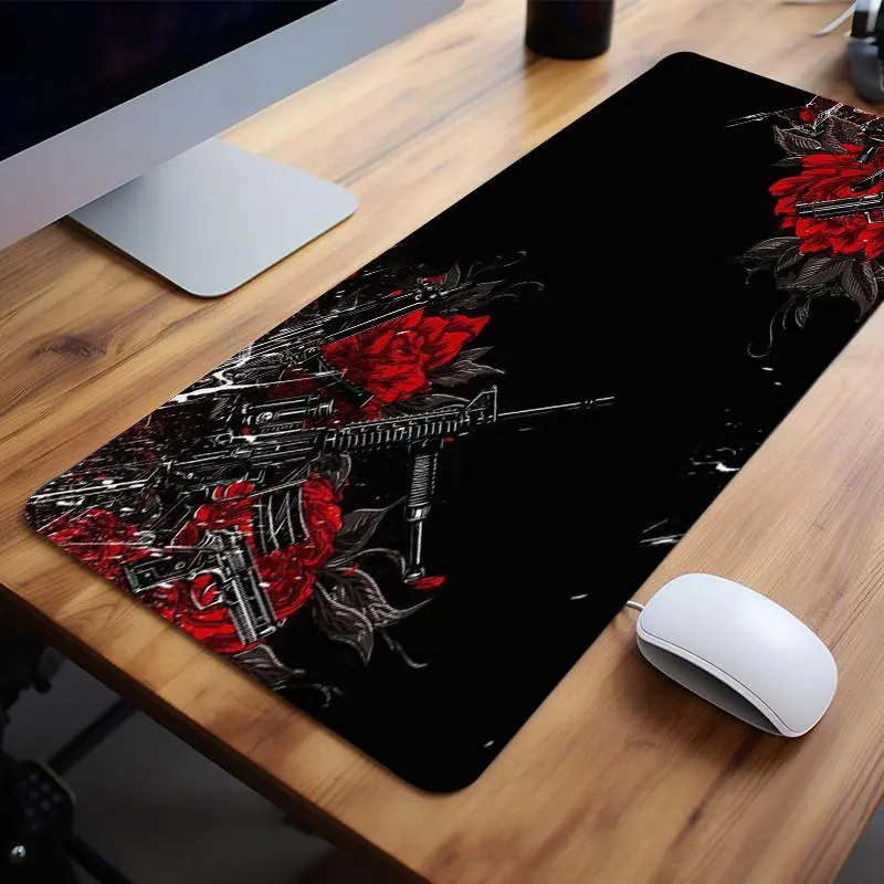 Roses Pattern Large Gaming Mouse Pad, Non Slip Computer Keyboard Pad, Rubber Base Stitched Edge Mouse Pad, Desk Mat For Game Home Office & Gift, Gaming Desk Accessory, Desktop Accessory, Aesthetic Desk Accessories