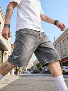 Men's Fashion Casual Denim Shorts, Loose Fit Straight Leg Five-Pocket Pants, Modern Style Zipper Design, All Seasons Wear Menswear, Outdoor
