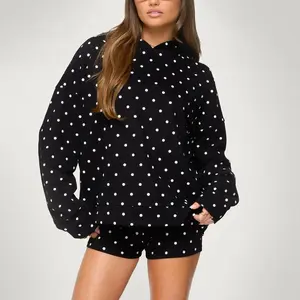 Women's Autumn New Product White Polka Dot Hoodie and Shorts Set Matching Womenswear Can be used with raincoat
