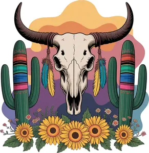 DTF Transfer – GW Cow Skull Multi Sizes