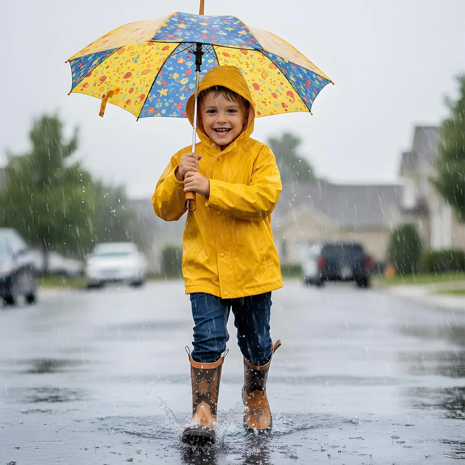 Furuian Western Kids Rain Boots for Boys and Girls Children Waterproof Shoes Cowboy Boots Toddler Rain Boots Water Boots