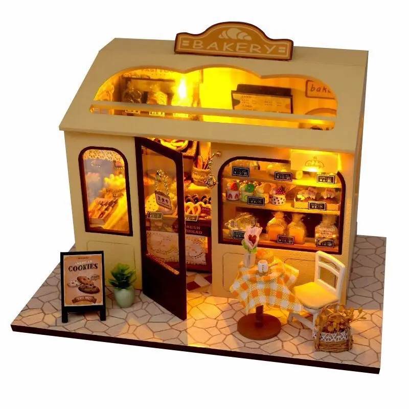 DIY Miniature Dollhouse Kit - Cozy Bakery Shop with LED Lights | Creative Handcraft Gift for Girls & Hobbyists