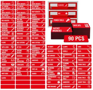 Magnetic Tool Labels for Toolbox – 90 Piece Heavy Duty Drawer & Tool Chest Labels (Red), Large Magnetic Toolbox Labels for Steel Drawers, Toolbox Organization Magnets for Garage Storage