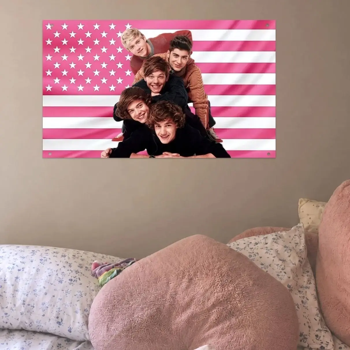 One Direction Flag, 1D Boy Band Wall Tapestry, Pink American Flag Room Decor, Tribute Music Fan Gift