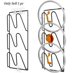 Lid Organizer,Lid Holders Inside Cabinet,3-Tier Wall Mounted Pot Cover Storage Rack, No Drill Kitchen Lid Organizer for Cabinet Door & Wall Installation, Space Saving Pot Lid Holder with Adhesive Stickers and Screws,pot lid organizer
