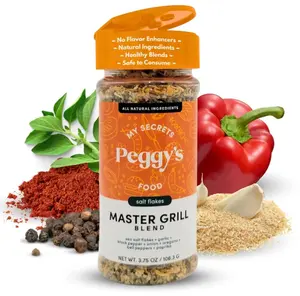 My Secrets Peggy’s Food Master Grill Blend Seasoning – Herb Seasoning Blend Spice Rub – Spice Mix with Sea Salt Flakes for Grilling – Natural & Healthy Spice Rub for All Meats – 3.5Oz