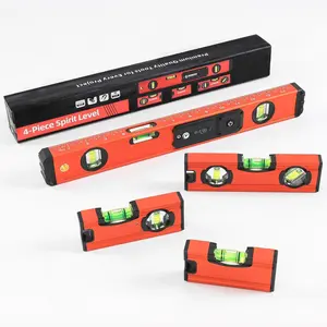 4- Torpedo Level Set, 16in Light level with Top Scale, Aluminium Alloy  Spirit Level Included 16", 7", 5", 4" Leveler with 180?/90?/45? Bubbles, Clear, Green