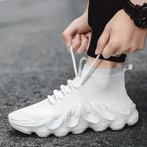 Stylish Mid Top Mens Lightweight Solid Color Fabric Shoes - Breathable, Shock Absorbing, Soft EVA Insole, Lace Up Closure, MD Sole - Perfect for Outdoor Running, Training, Hiking