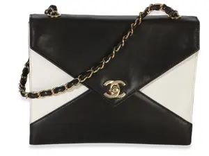 Pre-owned CHANEL leather Shoulder Bags Vintage 24k Bicolor Black White CC Envelope Flap Bag