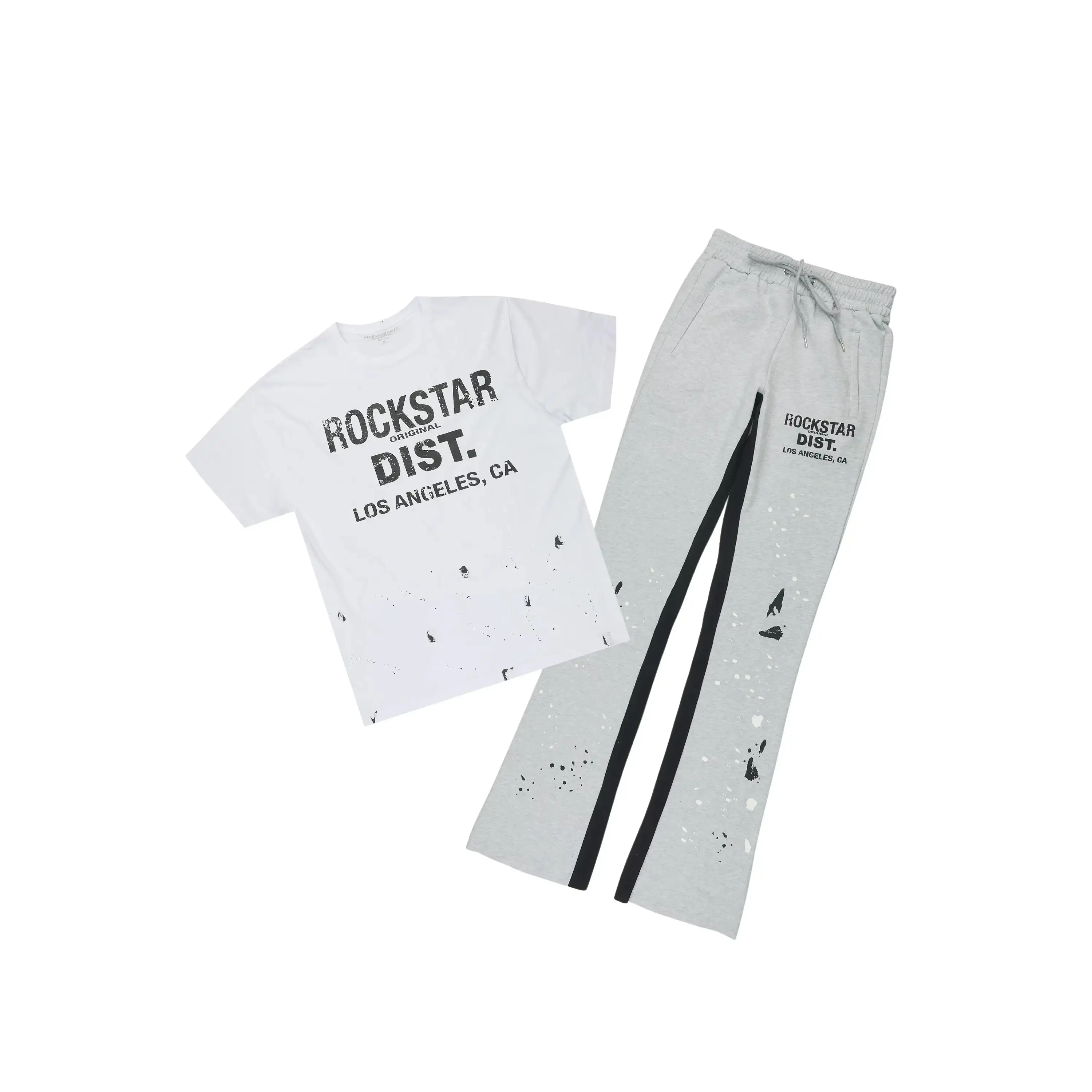 Scottie White/Heather Grey T-Shirt/Stacked Flare Track Pant Set Scottie White/Heather Grey T-Shirt/Stacked Flare Track Pant Set