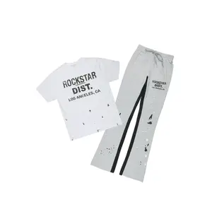 Scottie White/Heather Grey T-Shirt/Stacked Flare Track Pant Set