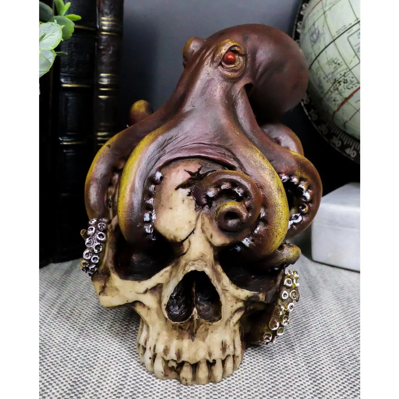 Red-Eyed Sea Monster Octopus Skull Figurine - 5.25in Tall, 5in Long, 4in Wide Gothic Home Decor Statue for Halloween, Gothic Party Indoors, None
