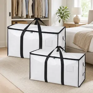 Extra Large Heavy Duty Moving Totes with Zippers, Long Carrying Handles and Label Pocket, Reusable Storage Bags for Clothes, Comforters, Pillows, Books, Shoes and Dorm Items,Foldable Water-Resistant Packing Bags for Moving,Travel, Laundry and Space Saving
