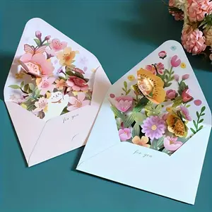 3D Flower Greeting Card with Envelope & Tag, 1 Set Pop Up Card, Birthday Anniversary Thanksgiving Day Card, Gift for Friend & Family