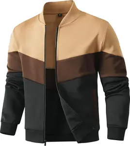 HYPESTFIT Men's Lightweight Bomber Jacket Trendy Fall Streetwear Essential Casual Oversized Zip-Up Coat Sporty Classic Brown & Black
