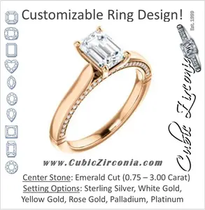 Cubic Zirconia Engagement Ring- The Tonja (Customizable Emerald Cut Semi-Solitaire with Dual Three-sided Pavé Band)