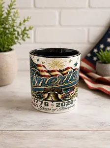 NORELD Ceramic Coffee Mug 15oz | Red White Blue Design | Reusable Drinkware