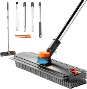 3-in-1 Wall & Floor Scrub Brush with Adjustable Telescopic Handle Stiff Bristles Silicone Scraper Hair Catcher for Kitchen Bathroom Courtyard 360° Rotation Multi-Angle Flexibility mop