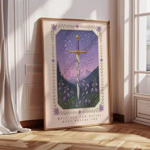 Curse Breaker Sword Art, Fantasy Bookish Wall Print, Book Lover Gift, Inspirational Quote Only you can decide what breaks you, Purple Poster (Unframed)