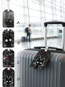 Anime Cat Pattern Leather Luggage Tag, Waterproof Design, Travel Accessory for Suitcases and Cruises, Includes Name ID Card