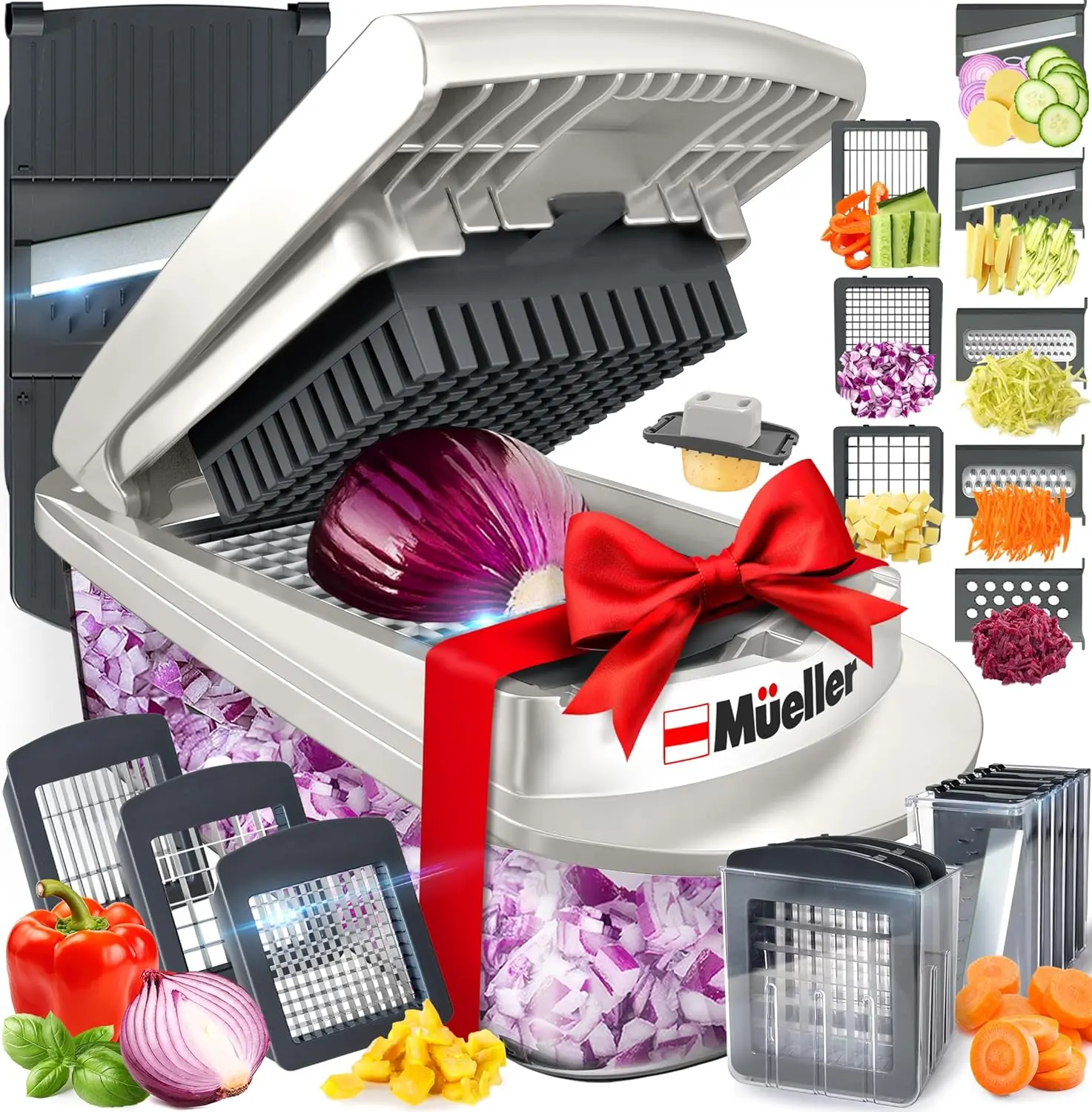 10-in-1, 8 Blade Vegetable Chopper, Onion Mincer, Cutter, Dicer, Egg Slicer with Container