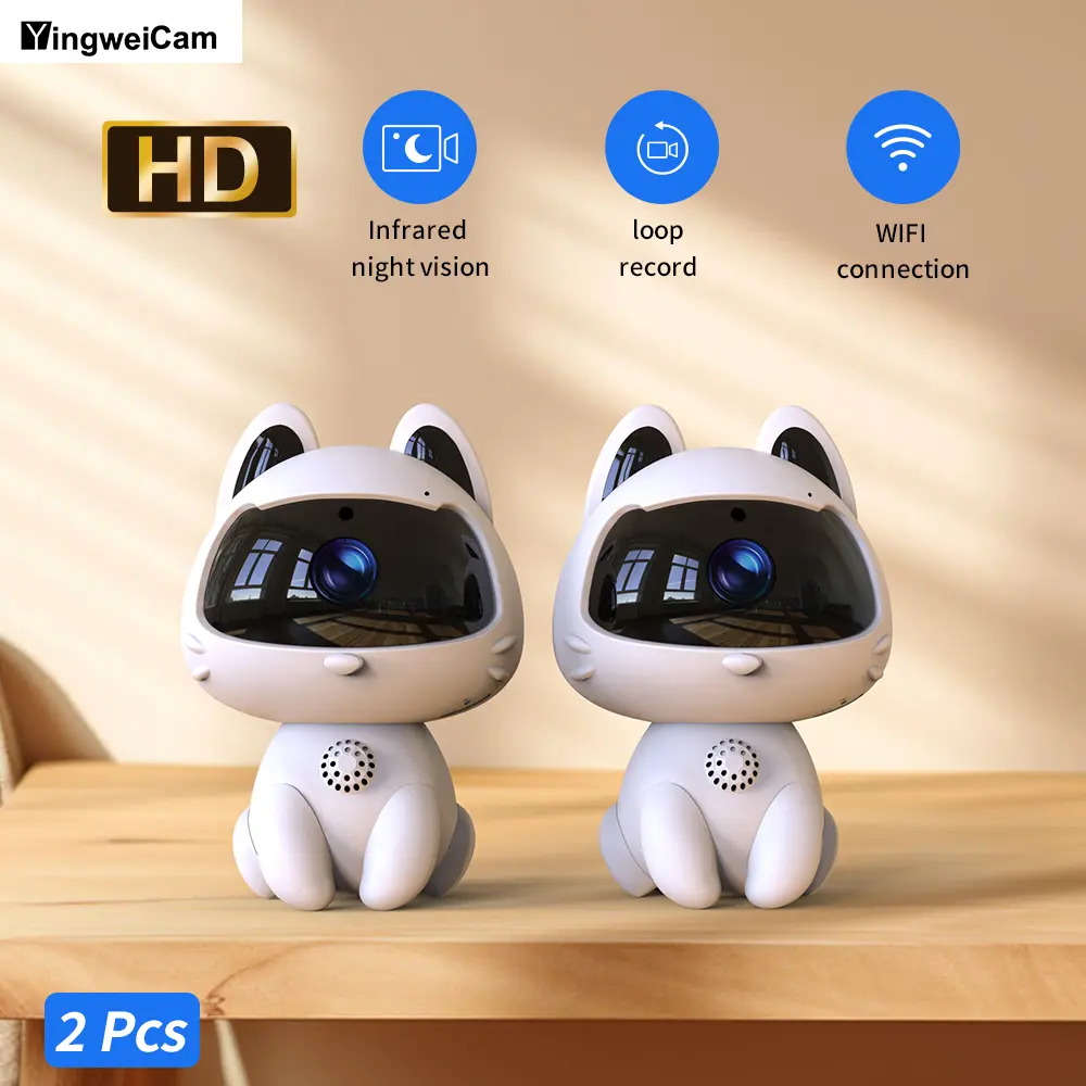 1080P WIFI Camera Pet monitoring, high-definition recording, intelligent motion detection, supports up to 128GB memory card and cloud storage of videos, infrared night vision.