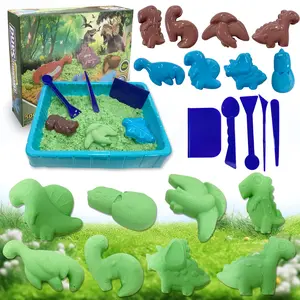 Dinosaur Kids Magic Sand Play Set - Safe Non-Toxic No-Mess Moldable Sensory Sand for Creative DIY Toys，Stretchable Moldable Expandable Cloud Slime Tactile Fun Sensory Kit for Kids Ages 3+