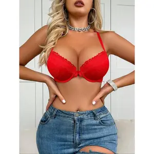 Women's Floral Lace Push Up Bra, Sexy Comfortable Breathable Buckle Front Bra for Daily Wear, Women's Lingerie for All Seasons