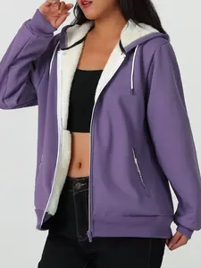 Fleeced Women's Full-Zip Hoodie - Warm Sports Jacket with Pockets for Running, Gym, Casual, Outdoor