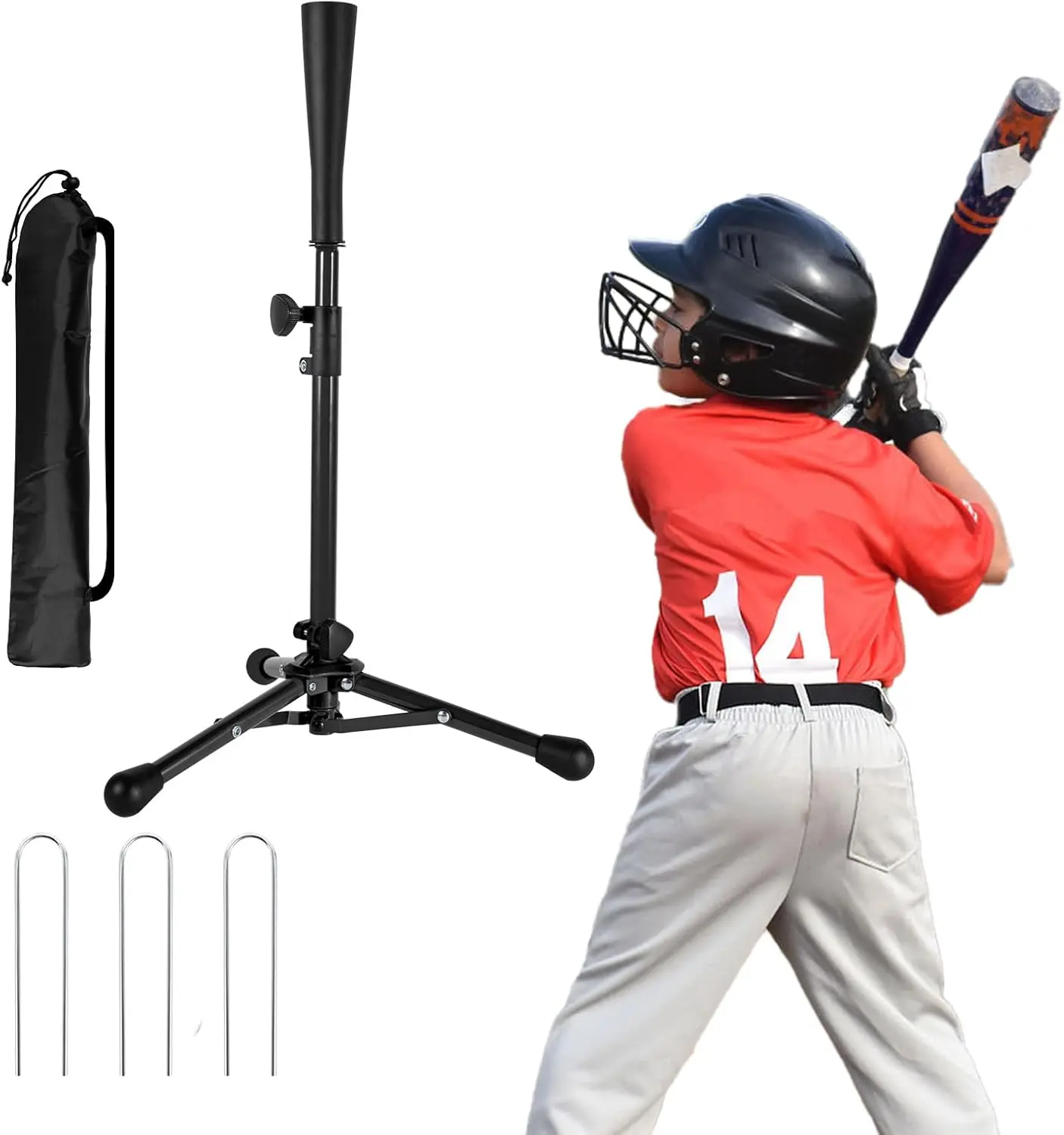 Baseball Tee, 20.87 to 31.29 Inches Batting Tees for Baseball with Carry Bag, Portable  Baseball Tees for Hitting, Tripod Tanner Tee for Baseball Practice Stand Aged 3-8