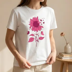 Vintage Pink Sunflower Faith Butterfly T-Shirt for Women, Oversized Inspirational Graphic Tee, Casual Summer Top