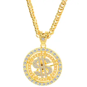 Hip Hop Pendant Chain Necklace for Men Gold Plated Money Dollar Sign Necklace
