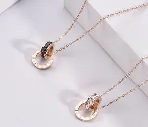 Women's Roman Numeral Titanium Steel Necklace, Initial Monogram Rhinestone Necklace with Twisted Chain, Rose Gold Diamond Accents, 51-80cm Length, Initial Necklace Necklaces, Monogram Rhinestone Necklaces