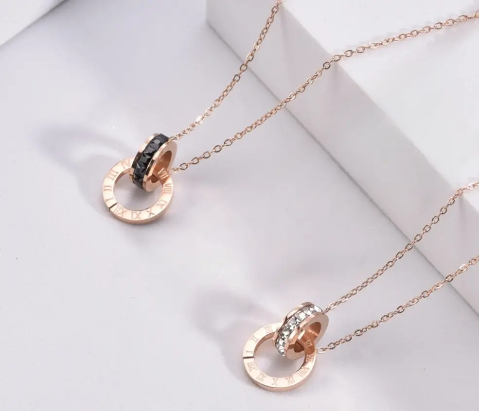 Women's Roman Numeral Titanium Steel Necklace, Initial Monogram Rhinestone Necklace with Twisted Chain, Rose Gold Diamond Accents, 51-80cm Length, Initial Necklace Necklaces, Monogram Rhinestone Necklaces