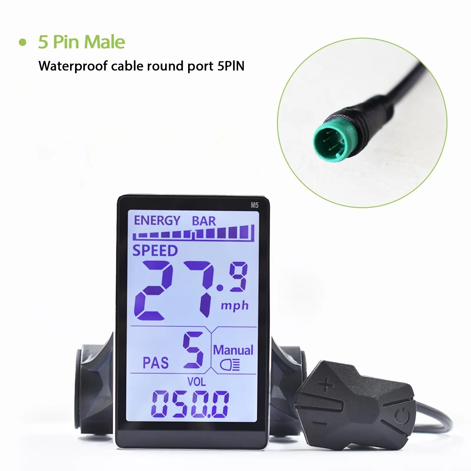 Waterproof M5 5pin Electric Bicycle Wired Display Controller, Compatible Only with Uart 2 Protocol, Durable & Reliable Connection