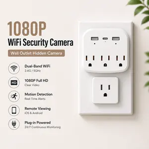 1080P Wireless Wall Plug Nanny Cam - WiFi Smart Home Security Camera with 32GB Memory Card, Motion Sensor, Real-Time View for Baby Monitoring Lens Recording