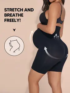 Maternity High-Waisted Tummy Support Shorts, Adjustable Waistband, Solid Colour, Soft Stretch Fabric, Casual Everyday Wear, Maternity Clothing