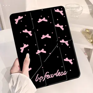 Butterfly Bow Foldable iPad Case With Pencil Holder Slim Shockproof Hard Acrylic Back Cover Auto Sleep Wake Compatible with iPad 10/9/8/7, Air 2/3/4/5/6/7, Pro 9.7/10.5/11/12.9 Inch