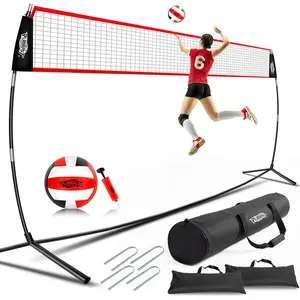 20FT Height Adjustable Volleyball Training Net for Hitting Serving Spiking Practice, Portable for Beach Indoor Outdoor Backyard with Carryingbag & Sandbags